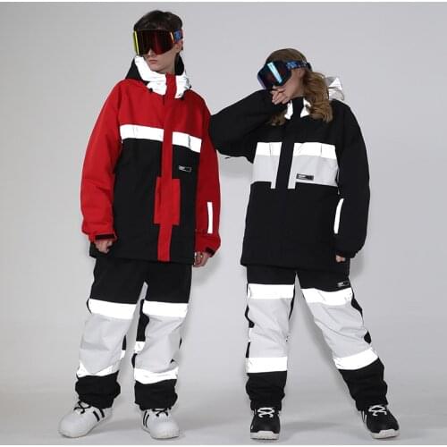 Men Women Ski Suit Winter Outdoor Warm Breathable Windproof Waterproof Reflective Ski Jacket Pants Snowboard Suit Ski Equipment