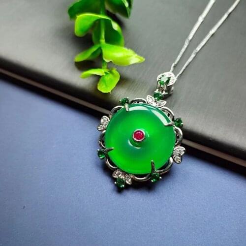 Natural Ice King Green Inlaid Pendant Necklace