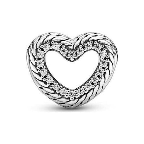 New Free Shipping 925 Sterling Silver Snake Chain Pattern Open Heart Charms Fit Original Pandora Bracelet For Women DIY Jewelry