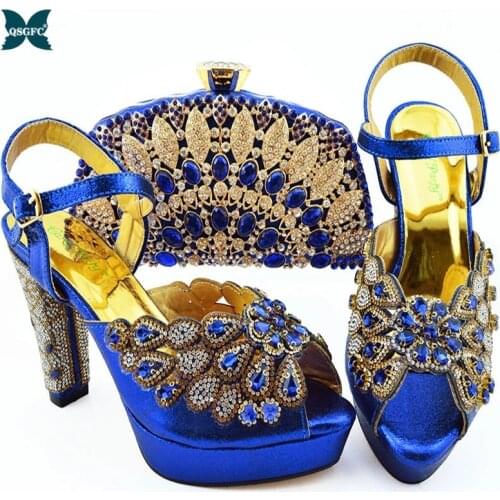 New Ladies Italian design Shoes And Bag Set Royal Blue Color African Shoes And Matching Bags Nigerian Wedding Shoes And Bag