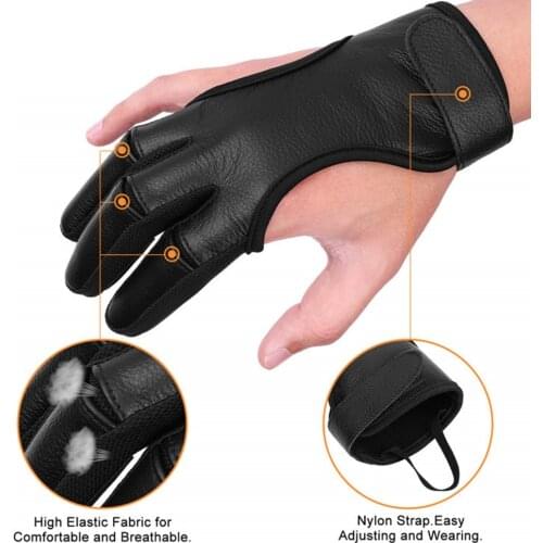 Hunting Gloves Bow And Arrow Archery 3 Finger Gloves Finger Protector Padded Soft Leather Gloves for cross bow slingshot hunting
