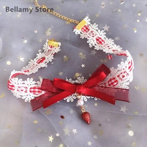 Hand made Japanese lolita lovely maiden lace bow necklace