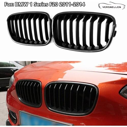 Front Racing Grill for BMW F20 1 Series 2011 2012 2013 2014 Sports One Slat Line Kidney Grill Grille ABS / Carbon Fiber Black