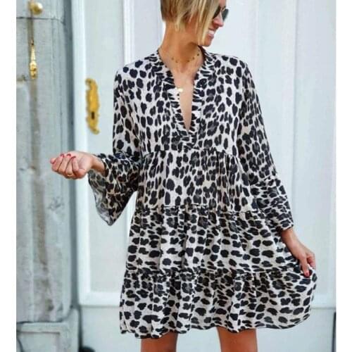 Womens Leopard Maxi Dress Holiday V Neck Print Dress Ladies Summer Beach Short Sleeves Beach Party Dress Women Ropa Mujer