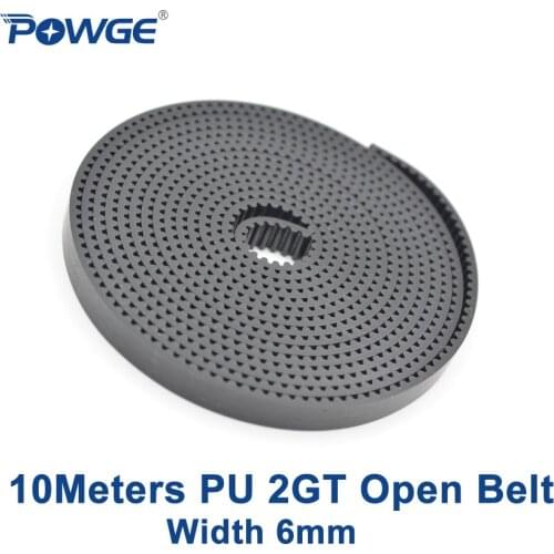 POWGE Black 10Meters PU 2GT Open Timing belt 2GT-6 width 6mm polyurethane Steel GT2 synchronous belt Small backlash 3D printer