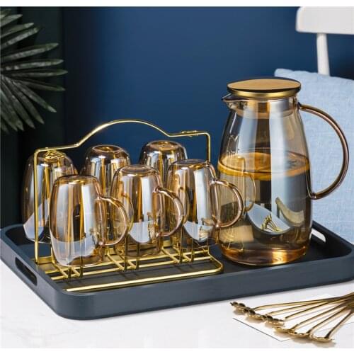 Cold Glass Water Bottle Jar Kettle Transparent Large Capacity Heat Resistant Coffee Pot with Handle Teapot Pitchers 1.8L