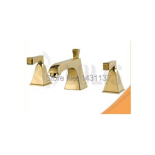 Luxury brass material double handle water faucet gold plating widespread basin faucet sink faucet