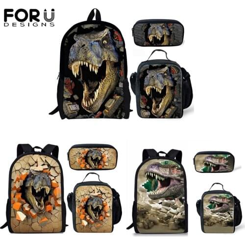 FORUDESIGNS 3D Dinosaur Animal Print Backpack For Student Daily Schoolbags Teenager Large Capacity Books Pencil Bags Mochilas