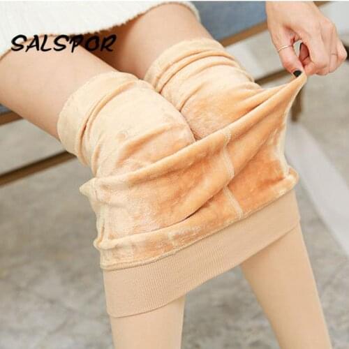 SALSPOR Warm Thick Woman Pants High Waist Semaless Legging Plus Size Velvet Autumn Winter Women Clothing Push Up Black Trousers