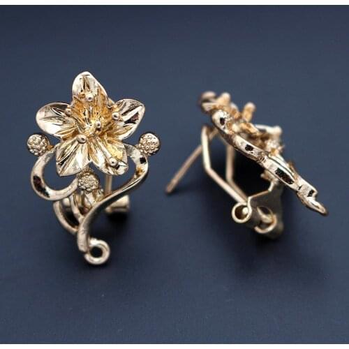 Clip Earrings Post with a Loop Hanger Hollow Filigree Flower DIY Metal Stud Earrings Findings 17x28mm 10 Pairs