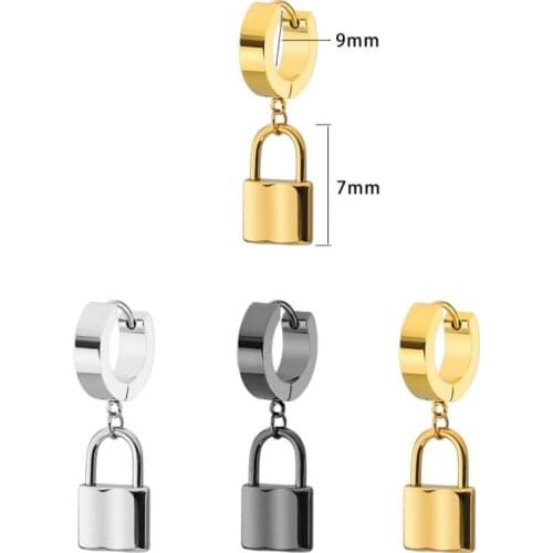 2 pcs lock Surgical Stainless Steel with Pendant Hoop Backer Hoop Earring Punk Crosses Mens Earrings Body Piercing Jewelry