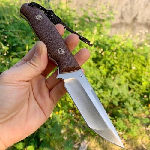 Tunafire High Hardness Fixed Blade Knife Micarta Handle D2 Satin Blade multi-function sharp tactical Rescue straight knife