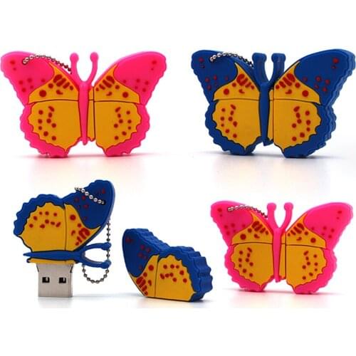 Cartoons Butterfly Pen Drive 64GB Usb Flash Drive 32GB 16GB 8GB 4GB pink blue Pendrive Usb Stick Real Capacity disk