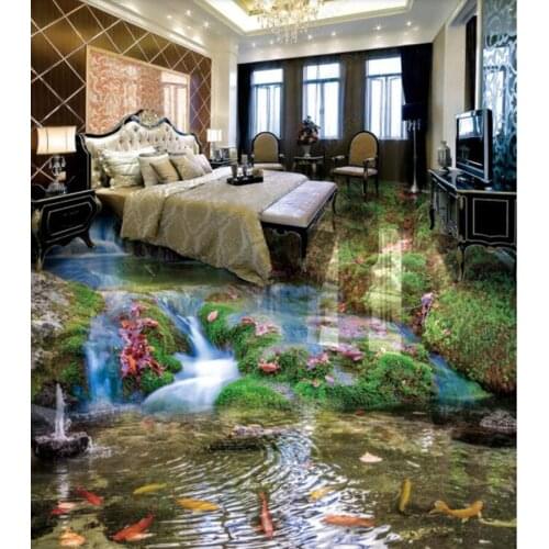 PVC Small stream, water, waterfall, nine fish non-slip waterproof self-adhesive 3D floor sticker tiles bathroom 3D wallpaper