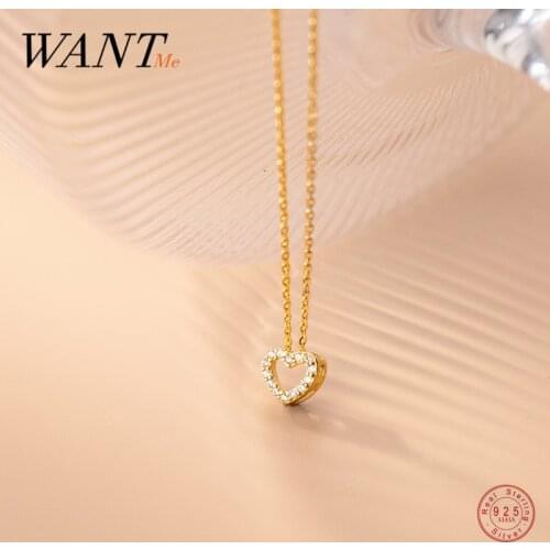 WANTME 925 Sterling Silver Luxury Zircon Wedding Love Heart Chain Pendant Necklace for Women Chic Teen Party Jewelry Accessories
