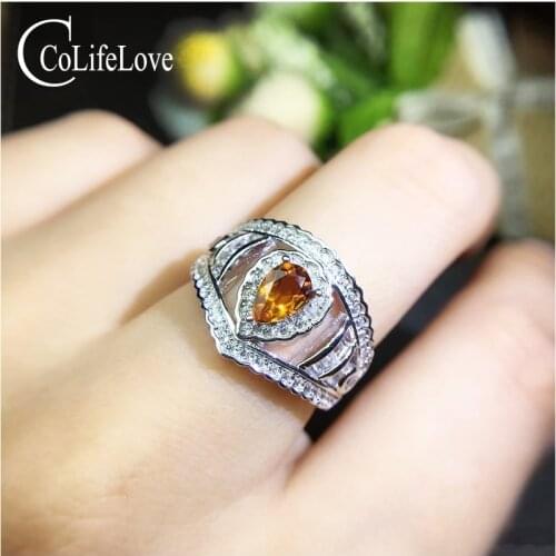 CoLife Jewelry 925 Silver Citrine Ring 4mm*6mm Natural VVS Grade Citrine Silver Ring Sterling Silver Crystal Ring