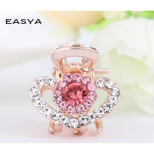 EASYA New Arrival Big Rhinestone Heart Cherry Flower Small Hair Crab Claws Crystal Crown Hairwear Hair Accessories For Women