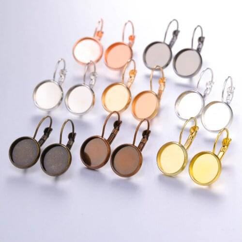 12mm 10pcs Earring Hooks Round Cabochon Cameo Blank Base Settings Fit 12mm Glass Earrings Bezels DIY Jewelry Making Accessories