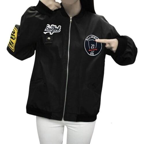 Letter Print Baseball Jackets For Women Harajuku Streetwear Bomber Jacket Coat Long Sleeve Round Collar Zipper Outerwear