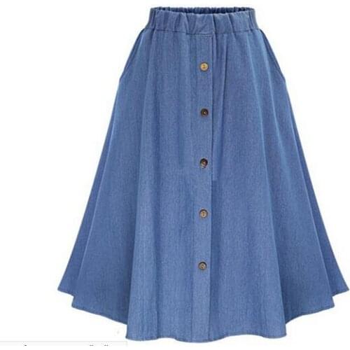 30pcs/lot fedex fast european style woman casual denim long skirt female button elastic waist solid long denim skirt