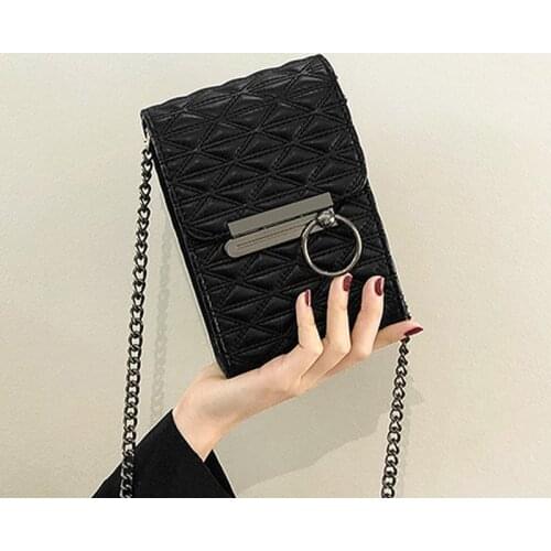 Womens Mobile Phone Bag Fashion Solid Color Metal Buckle Messenger Bag High Quality PU Hand Bag Classic Female Small Square Bag