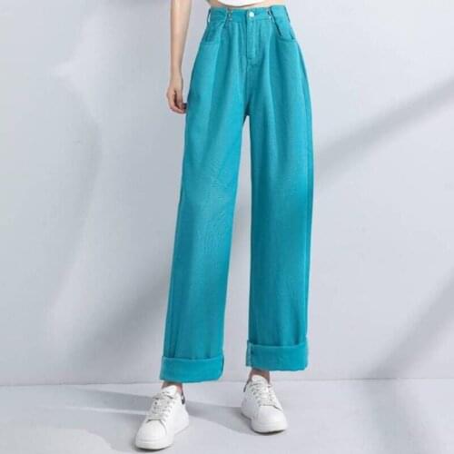 2021 Spring& Autumn New Simple Solid Color High Waist Slim Jeans Loose Casual Street Style Women Wide Leg Pants Free Shipping