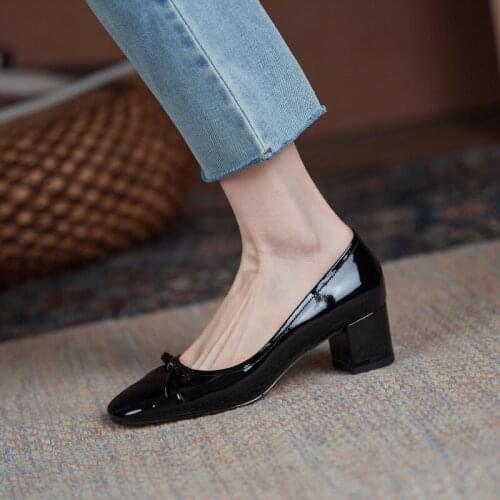 SKLFGXZY Brand Ms. Genuine Leather Women Shoes Fashion Ankle Glossy Cowhide Wedding Party Shoes Pumps Size 34-43