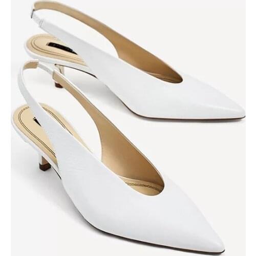 New ZA Fresh Macaron Lake Blue Bright Pointed V Mouth Elastic Belt Slingback Shoes Shallow Mouth Womens Pump Sandals Shoes