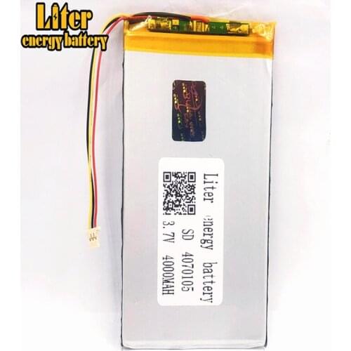 1.0MM 3pin connector 4070105 3.7v 4000mah lipo battery in rechargeable Batteries with full capacity tablet pc 7 inch