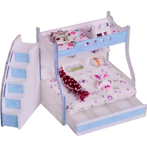 1/12 Children Bunk Bed Furniture Dollhouse Bedroom Kids Pretend Play Toy #3