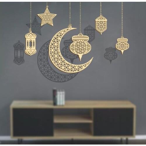 10pcs Wooden Eid Mubarak Decor Moon Stars Ramadan Decorations For Home Kareem Decoration Hanging Pendant Islamic Muslim