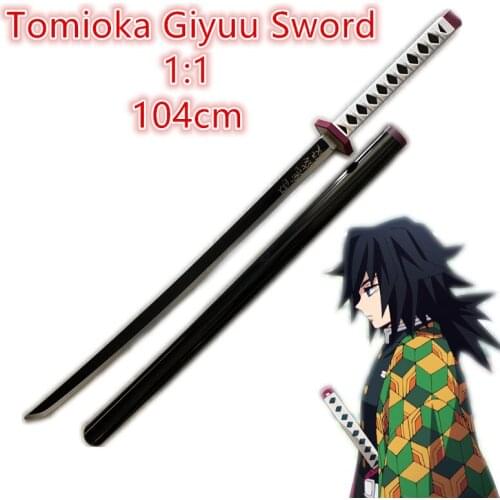 104cm Demon Slayer Cosplay Sword 1:1 Tomioka Giyuu Black Sowrd Ninja Knife Kimetsu no Yaiba Sword Weapon PU Prop Model Gift