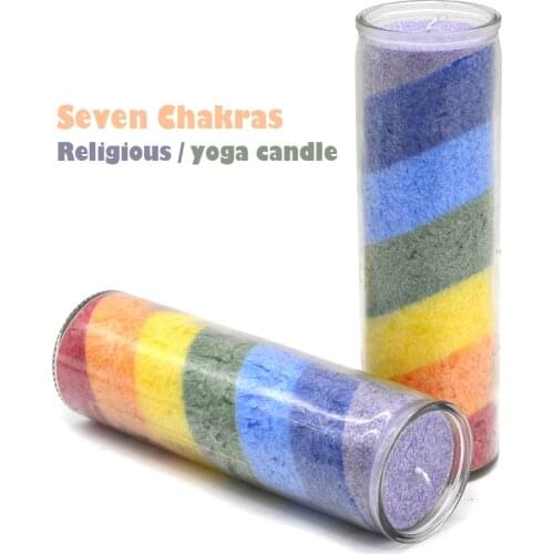 2PCS/Lot Colorful Religious Magic Candle Religious Divination Glass Church Candle Seven-Layer Chakra Rainbow 3-Day Votive Candle