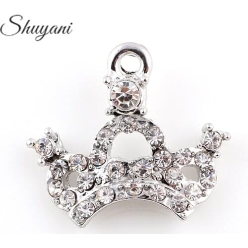 20*23mm Silver Plated Crystal Crown Pendants Floating Charms Accessories For DIY Neckalce & Bracelet