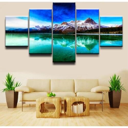 5 Piece Decor Framewor HD Print Blue Cloud Lake Mountain Reflection Scenic Sky Poster Canvas Paintings Wall Art Home Living