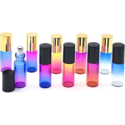 5pcs 5ml Roll Glass Perfume Bottle Gradient Colorful Empty Roll on Ball Glass Essential Oil Sample Roller Bottle
