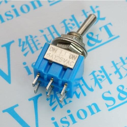 5PCS Mini MTS202 Light Blue Toggle Switch DPDT Pole Double Throw 2 Positions ON-ON 6A 125VAC