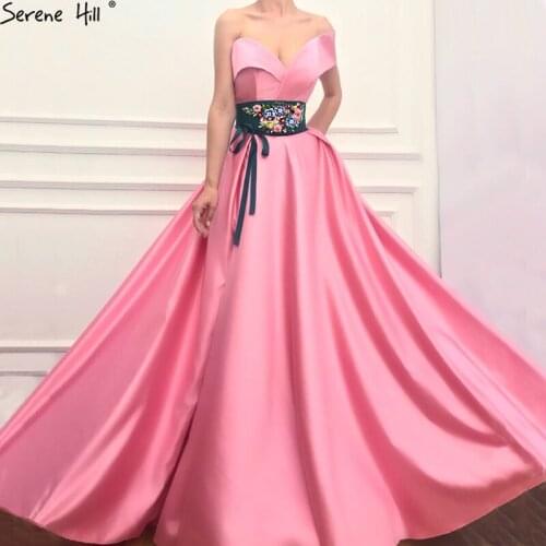 Arabic Long Pink Off Shoulder Formal Evening Prom Gown Dress Party Turkish Kaftan Dubai Engagement Evening Gowns Dresses BLA6321