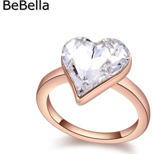 BeBella romantic heart crystal finger ring for engagement made with Swarovski Elements 3 colors available for wedding jewelry