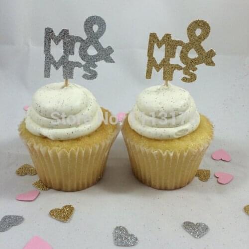 Glitter Mr Mrs Cupcake Toppers .wedding party bridal shower Cupcake topper Decor. Birthday wedding party cake topper