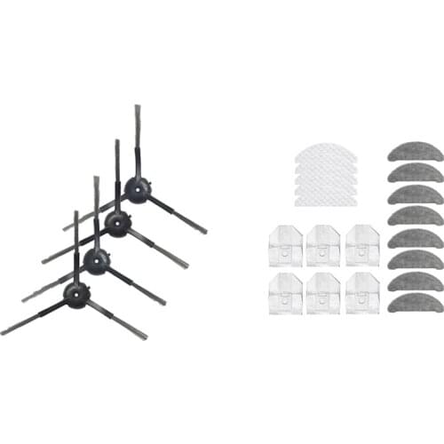 EAS-4 Pcs Side Brush For ROIDMI EVE Plus With 19 Pcs Disposable Wipes Dust Bags Recyclable Mops Cloths Parts