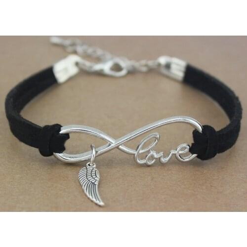 Fashion Best Friends Friendship Gift Infinity Love Feather Charm Suede Leather Bracelets for Women