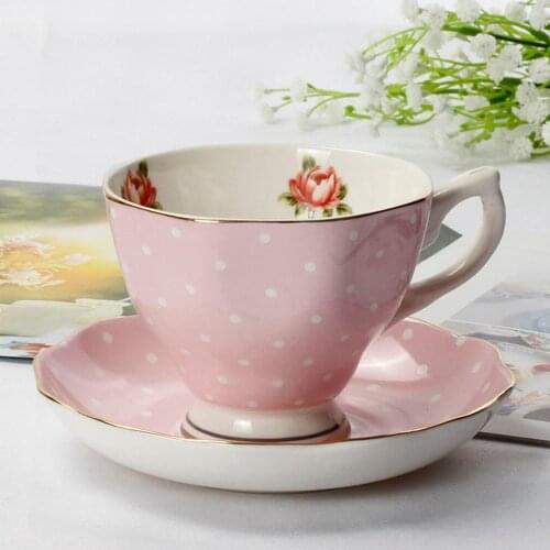 British Style Pink Bone China Coffee Cup and Saucer Set High-end Afternoon Tea Pastoral Style Flower Tea Cup