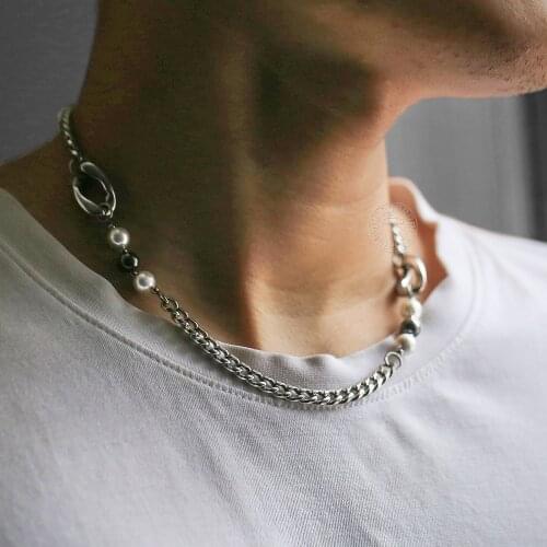 Unique Choker Necklace for Women Men Stainless Steel Curb Cuban Link Chain Buckle Pearl Hematite Stone Jewelry Gift DDN271