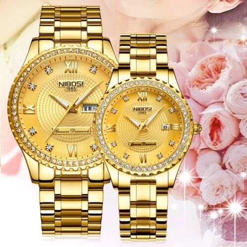 NIBOSI Lovers Watch Relogio Feminino Men Watches Top Brand Luxury Women Watch Gold Quartz Gift Clock Ladies Dress Wristwatch