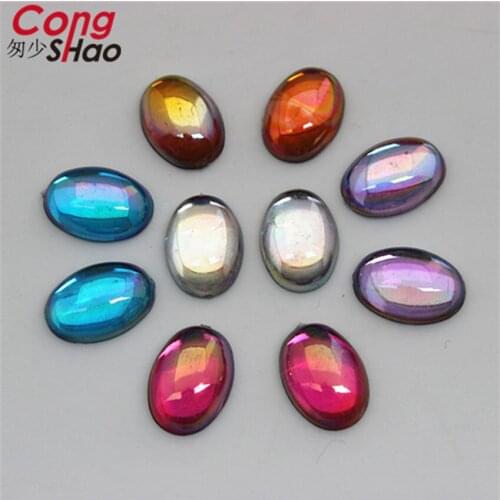 Cong Shao 300PCS 10*14mm AB Color Acrylic Rhinestone Flat Back Oval Shape Stones And Crystals Clothing Crafts Accessories CS309