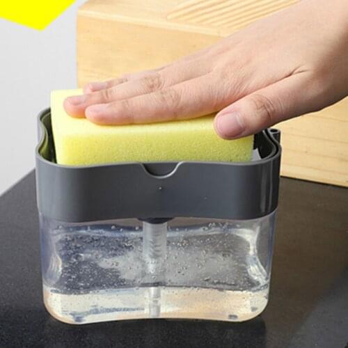 2-in-1 Sponge Box With Soap Dispenser Double Layer Kitchen Plastic Soap Dispenser Automatic Sponge Scrubber Holder Case