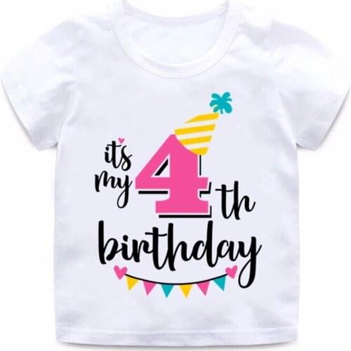 Girls Happy Birthday Number 1-7 Letter Print T shirt Baby Summer Cute Clothes Kids Funny Birthday Gift Number T-shirt