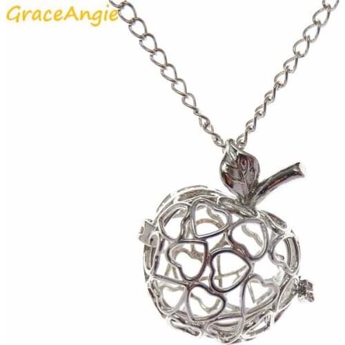 GraceAngie 1PC Openable Apple Shape Hollow Heart Cage Locket Necklace Perfume Essential Oil Diffuser Hanging Jewerly Women Gift