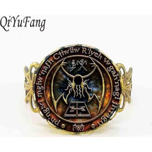 Cthulhu R'lyeh Sigil Ring inspired by H.P. Lovecraft Ring Glass Photo cabochon